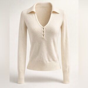 NAADAM Cashmere Buttoned V-Neck Sweater, Cream, XS